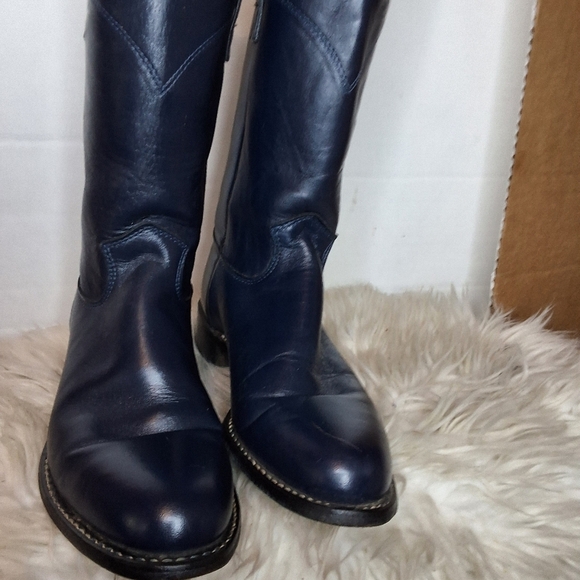 Roy Cooper Made In USA Blue Leather Cowboy Boots 6.5 - Picture 3 of 13